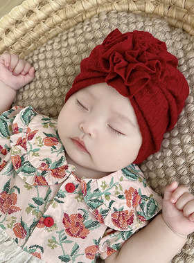 婴儿帽子秋冬新西兰羊绒提花针织保暖儿童初生新生儿宝宝无骨胎帽