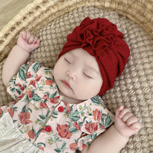 婴儿帽子秋冬新西兰羊绒提花针织保暖儿童初生新生儿宝宝无骨胎帽