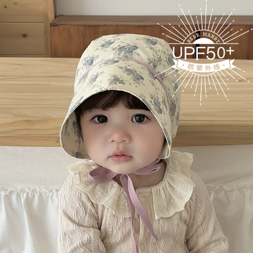 婴儿遮阳帽夏季轻薄透气纯棉大帽檐防晒防紫外线儿童女宝宝太阳帽