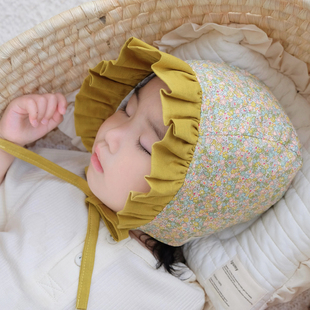 花边小碎花公主小月龄女宝宝儿童帽子 韩版 婴儿护耳帽纯棉薄款 夏季