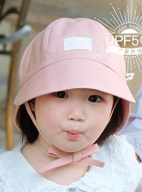 婴儿遮阳帽薄款棉麻大帽檐防晒可爱粉色女宝宝渔夫帽儿童盆帽夏季