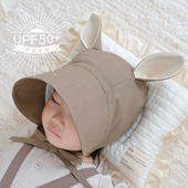 婴儿遮阳帽可爱超萌松鼠亚麻透气大檐防晒男女宝宝儿童护耳帽夏季