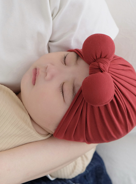 婴儿帽子春秋莫代尔可爱蝴蝶结初生新生儿护囟门帽女宝宝胎帽冬季