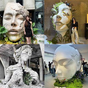 人脸面具雕塑咖啡衣服酒吧KTV美容理发店门头背景墙壁饰落地摆件