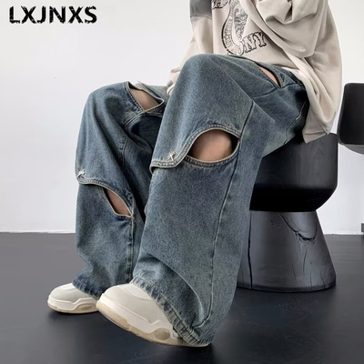 LXJNXS美式破洞小众牛仔裤