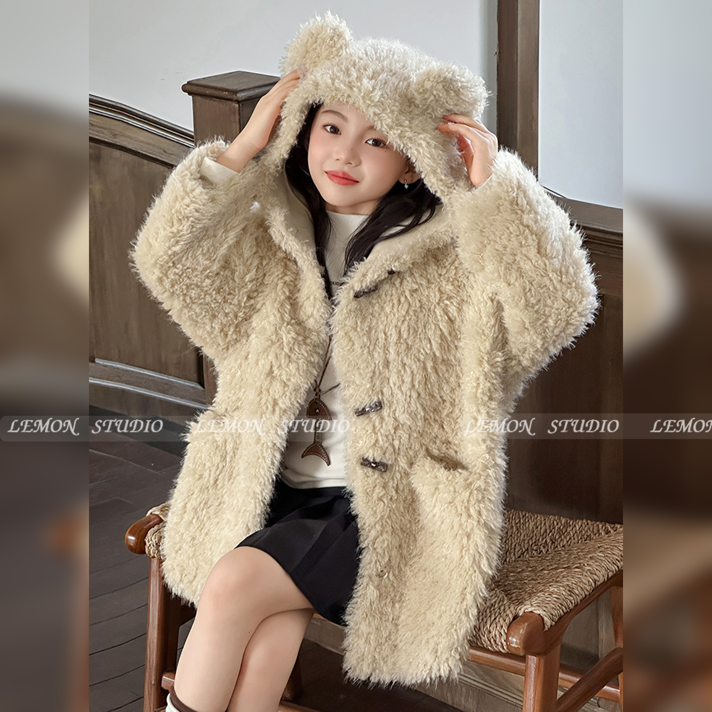 女童毛毛衣外套皮毛一体羊毛大衣