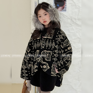 加绒加厚摇粒绒毛毛衣女孩棉服上衣 儿童装 女童外套秋冬装 2025新款