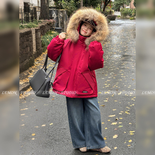 女童冬装 大童学生加厚羽绒棉服儿童外套棉衣 大毛领派克服2026新款