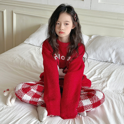 女童半边绒睡衣珊瑚绒家居服套装