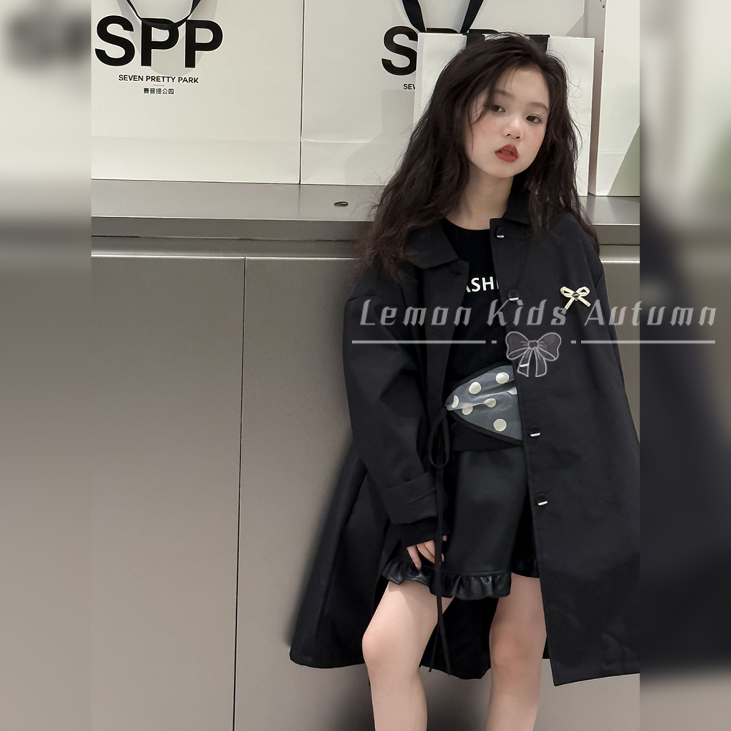女童风衣春秋季2025新款洋气女孩中长款蝴蝶结外套上衣服儿童秋装