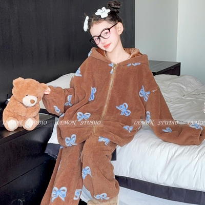 女童睡衣珊瑚绒加绒家居服套装