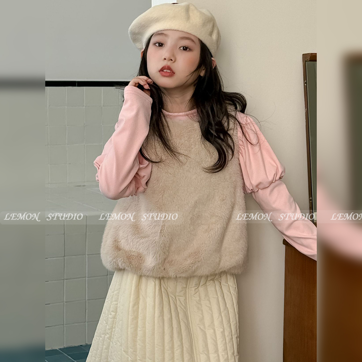 女童套装马甲打底夹棉半裙三件套