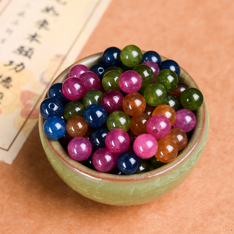 天然糖果碧玺玉髓散珠DIY男女款圆珠手链项链半宝石串珠配件串珠