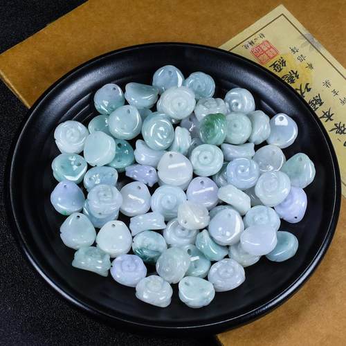 天然缅甸翡翠A货玫瑰花戒指戒面花朵女款DIY手链项链配饰花开富贵