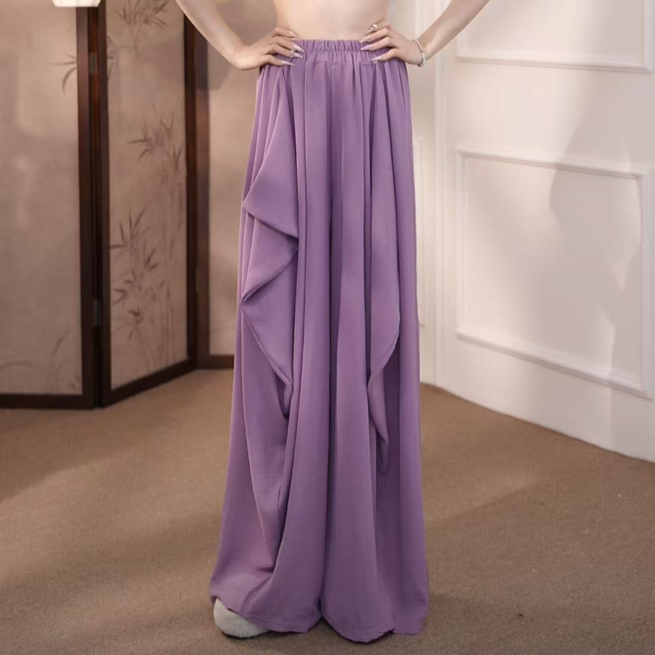 MuMu捏褶显瘦高腰阔腿裤现代舞古典舞运动瑜伽健身普拉提都可穿