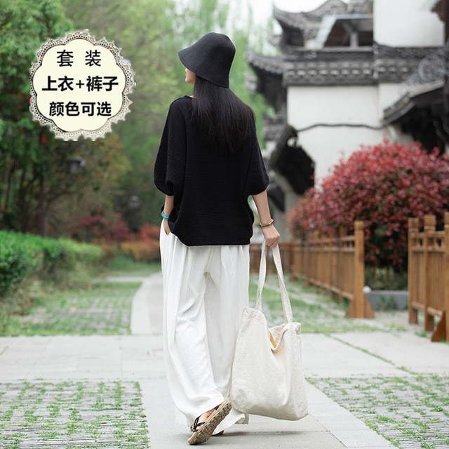 佛系禅意女春季高端亚麻套装中国风上衣年轻款飘逸仙气禅服两件套