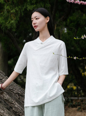 白色仙气上衣佛系女装春季婵禅意