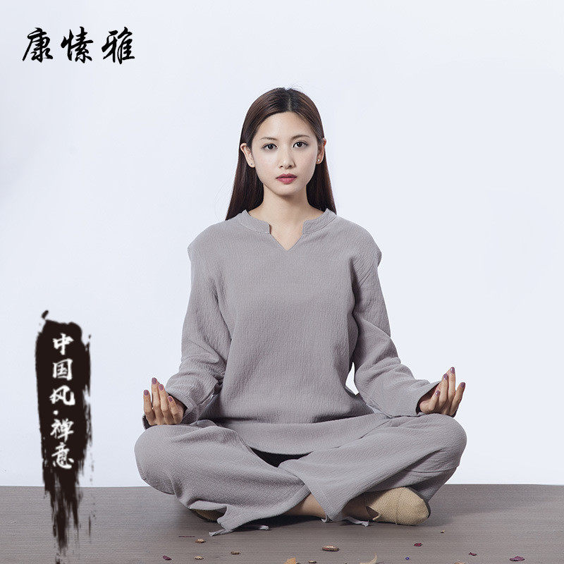 采耳师服装中式套装禅服禅意春季国风道姑禅修宽松棉麻居士团体服