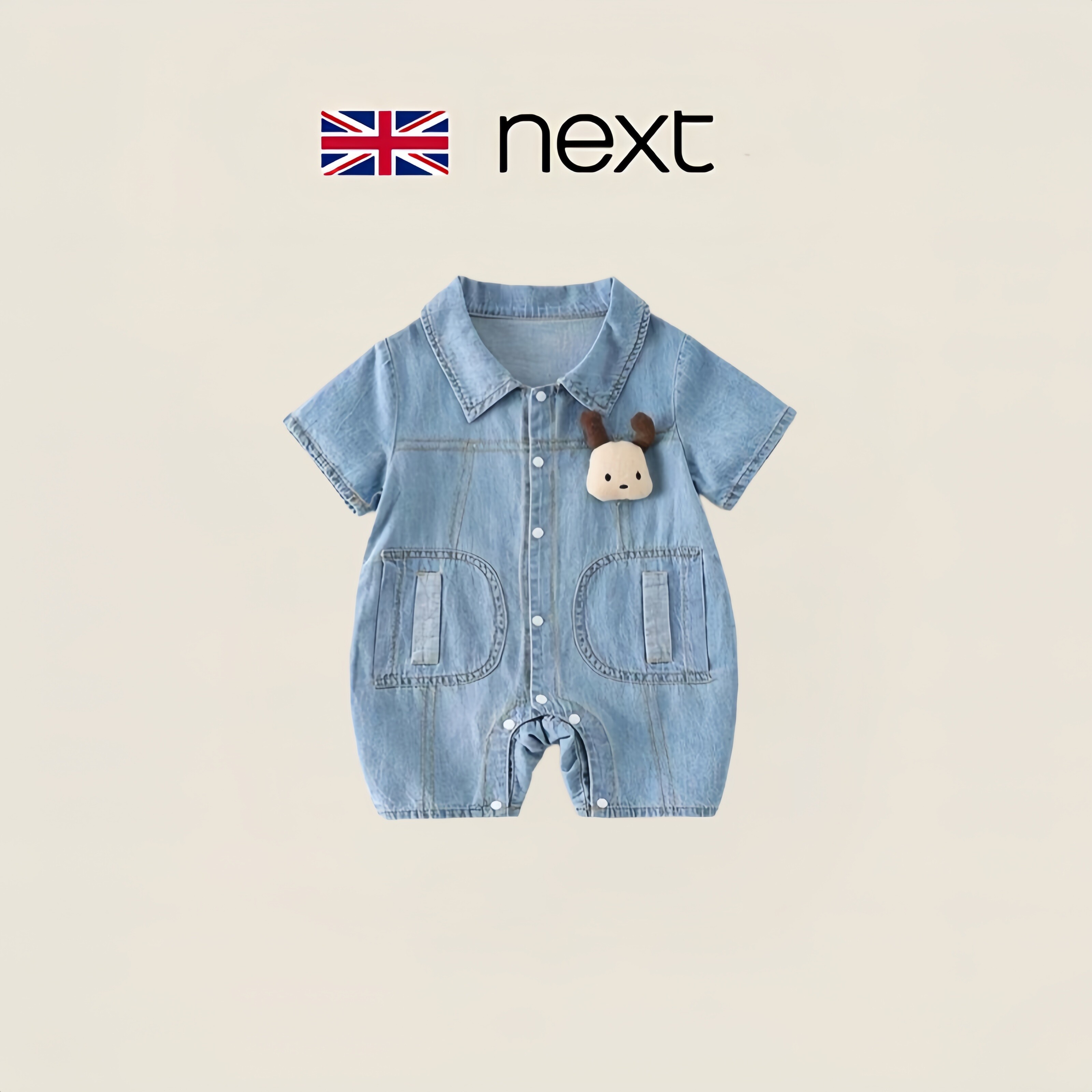 英国next婴儿衣服夏季男宝宝可爱卡通婴儿牛仔连体衣短袖透气哈衣