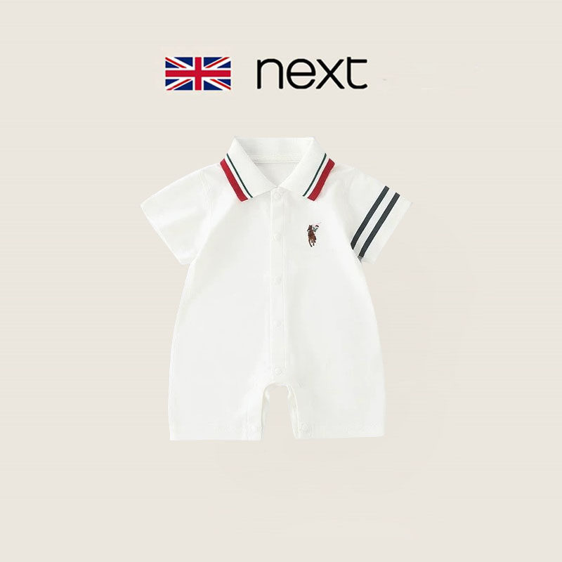 英国next新生婴儿连体衣夏季薄款短袖男宝宝外出翻领哈衣纯棉爬服