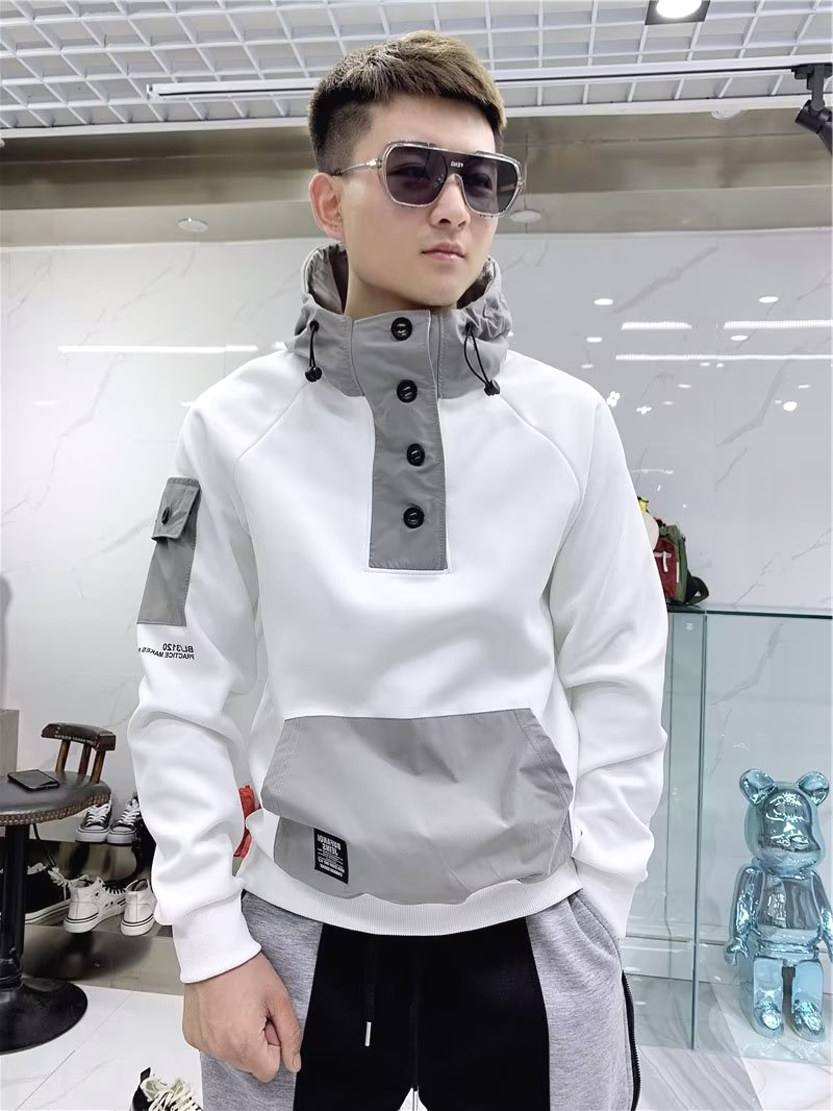 欧洲站套头连帽卫衣男潮网红ins工装长袖t恤多口袋拼接冲锋衣外套 - 封面
