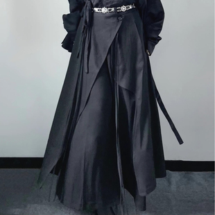 山本风解构伞摆裙裤男不规则设计感假两件叠层长裤飘带剑道西裤潮