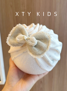 婴儿帽子春秋季可爱清新蝴蝶结女宝宝印度帽波点新生儿胎帽包头帽