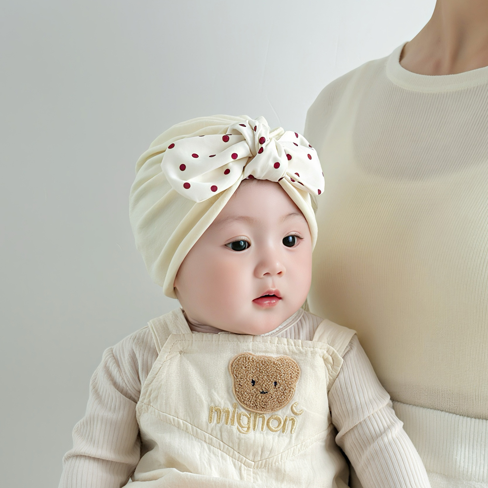 婴儿帽子春秋款护囟门韩版波点