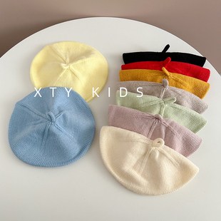 韩版儿童毛线帽简约纯色时尚男女宝宝针织贝雷帽秋冬季单层薄款潮