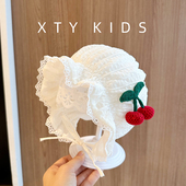 小樱桃纯棉户外超萌婴幼儿胎帽夏季 韩版 可爱女宝宝遮阳帽春秋薄款