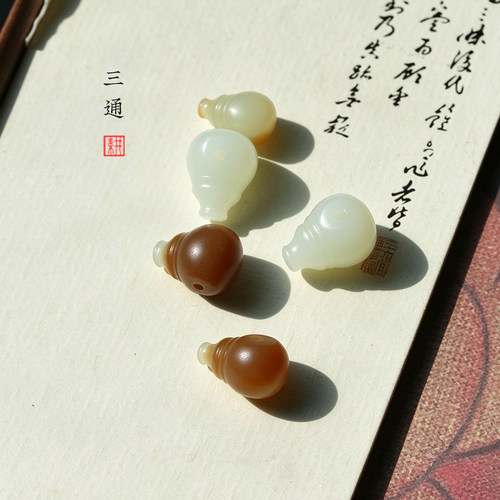 天然和田玉 糖白玉三通配饰 精工款 手串配珠