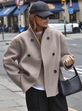 2025年autumn and winternew复古棕色毛呢coatwomen's clothingV