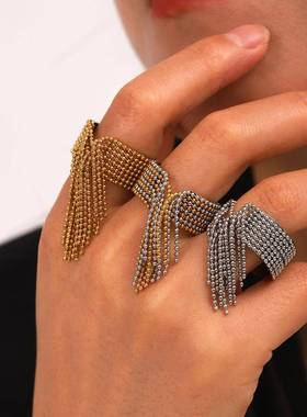 不锈钢圆珠tassel 开口ring 女affordable luxury 高级感钛钢不掉