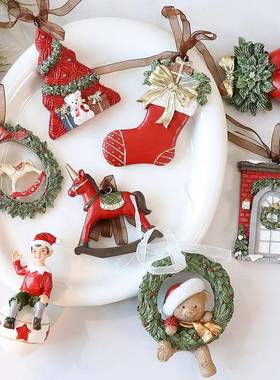 新款圣诞节装饰复古立体圣诞树starp 装饰礼品铃铛树脂挂件starp