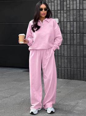 2025autumn and winternew粉色fashionleisuresportsuit加绒加厚