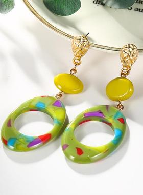 气质exaggeration acrylic 纯手工耳圈耳环百搭耳坠耳饰女accesso