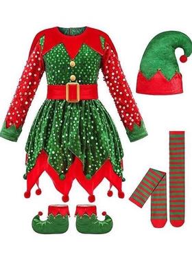 女童精灵服圣诞节绿色精灵服child 节日party show cos表演clothi
