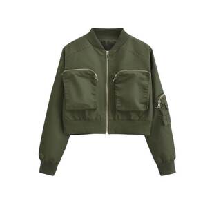 American retro stand up collar zipper cardigan jacket