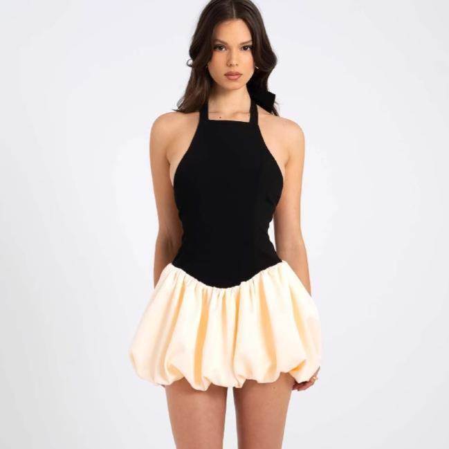 Summer stitching slim backless dress夏拼接修身露背连衣裙
