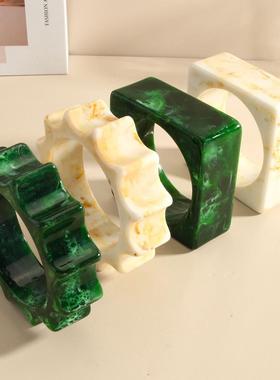 exaggeration 大理石纹波浪形几何方形resin bracelet retro pers