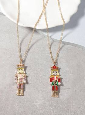 creativity 卡通alloy 滴油镶锆石胡桃夹子士兵pendant necklace