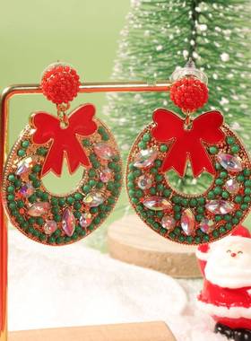 圣诞节minimalist fashion 滴油红色butterfly 结米珠锆石几何小