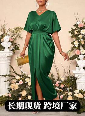 外贸women's clothing 早秋new 色丁 dress 舞会礼服缎面收腰long