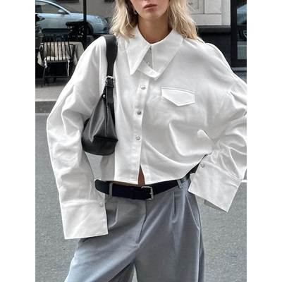 Commuting design lapel shirt loose cotton women's top女上衣