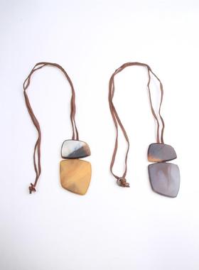 芯蓝皮绳resin 晕染几何necklace exaggeration 毛衣链fashion 高