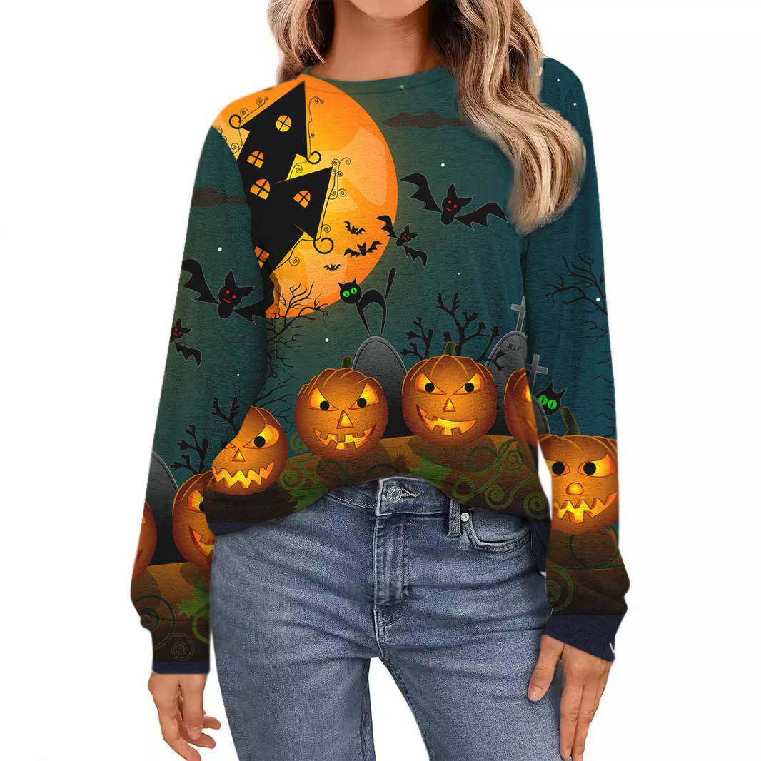 3D数码printing万圣节loose南瓜派对女卫衣支持一件women's cloth