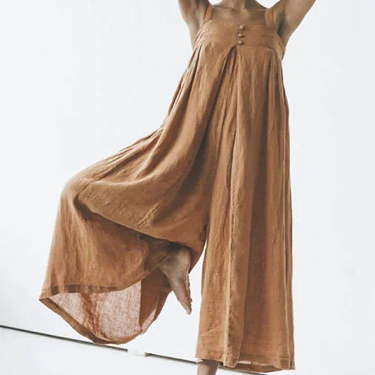 Cotton and linen solid color one-piece overalls for women