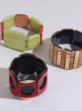 椭圆镶钻acrylic 松石弹力bracelet  retro exaggeration fashion