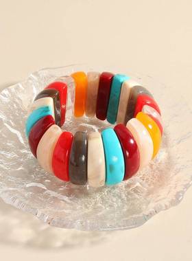fashion Bohemia 风彩色弹力bracelet resin 仿大理石纹bracelet