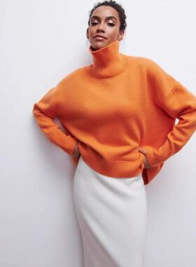 大码sweater high neck loose sweater 2025autumn and winter ne